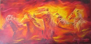 Fire Horse Herd - 12 x 24 inches oils on canvas $500
